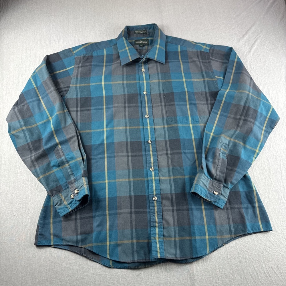 Vintage Boundary Waters Single Needle Tailoring Shirt Mens XL Blue Plaid Fitted